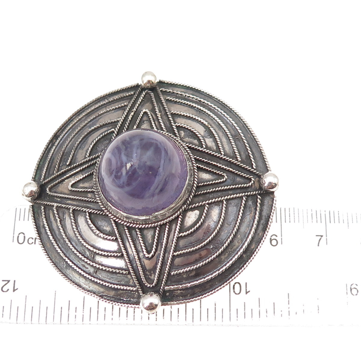 800 Silver Vintage Greece Murano Glass Star Oxidized Pin Brooch / Pendant