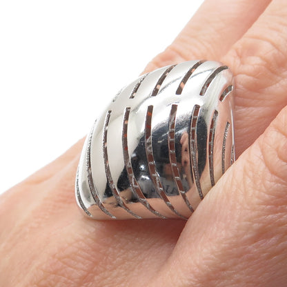 925 Sterling Silver Italy Modernist Rhombus Ribbed Dome Ring Size 8.5