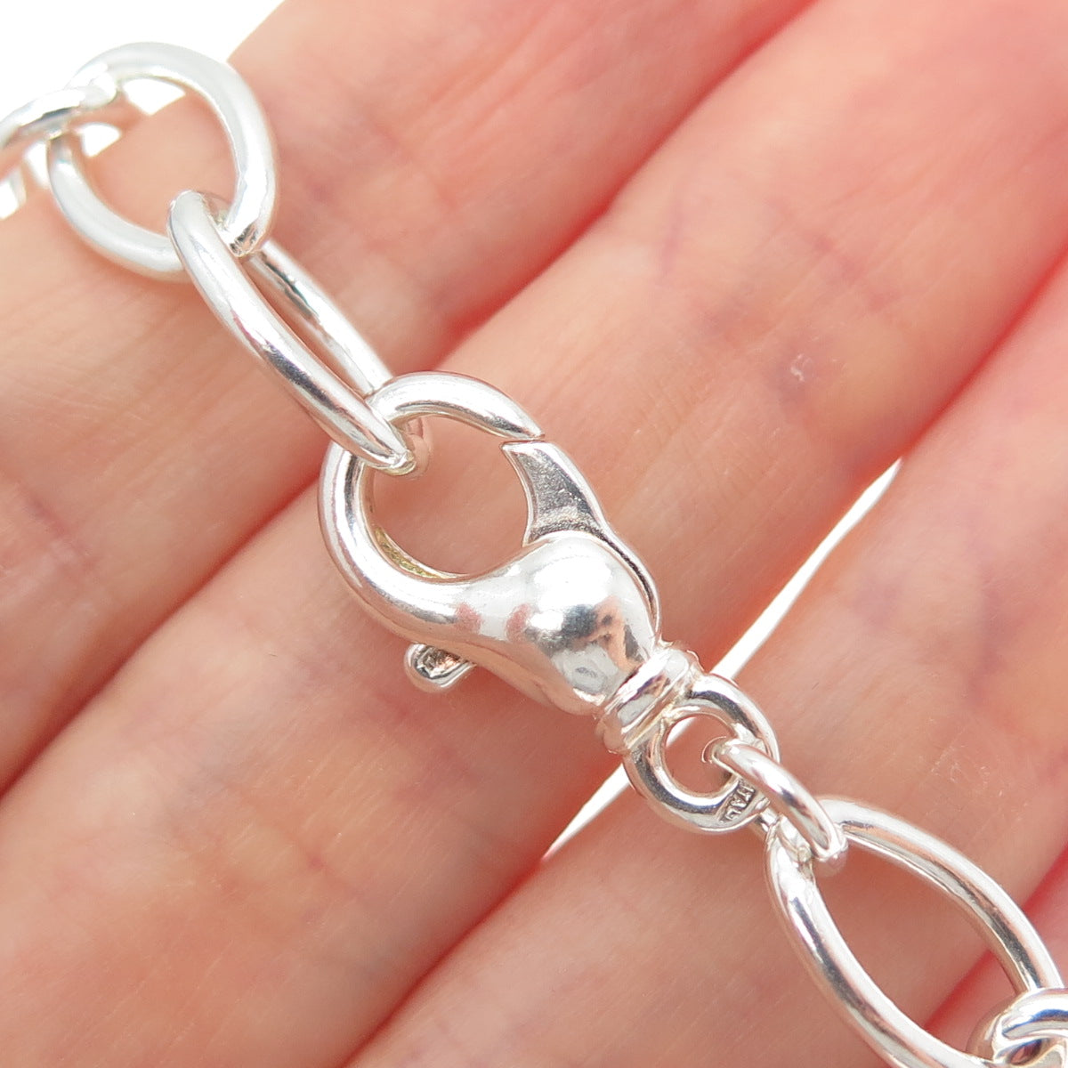 925 Sterling Silver Vintage Italy Marquise-Shape & Oval Link Bracelet 7"
