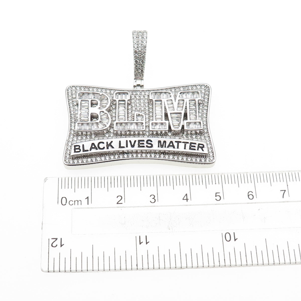 925 Sterling Silver Round & Emerald-Cut C Z Black Lives Matter Pendant