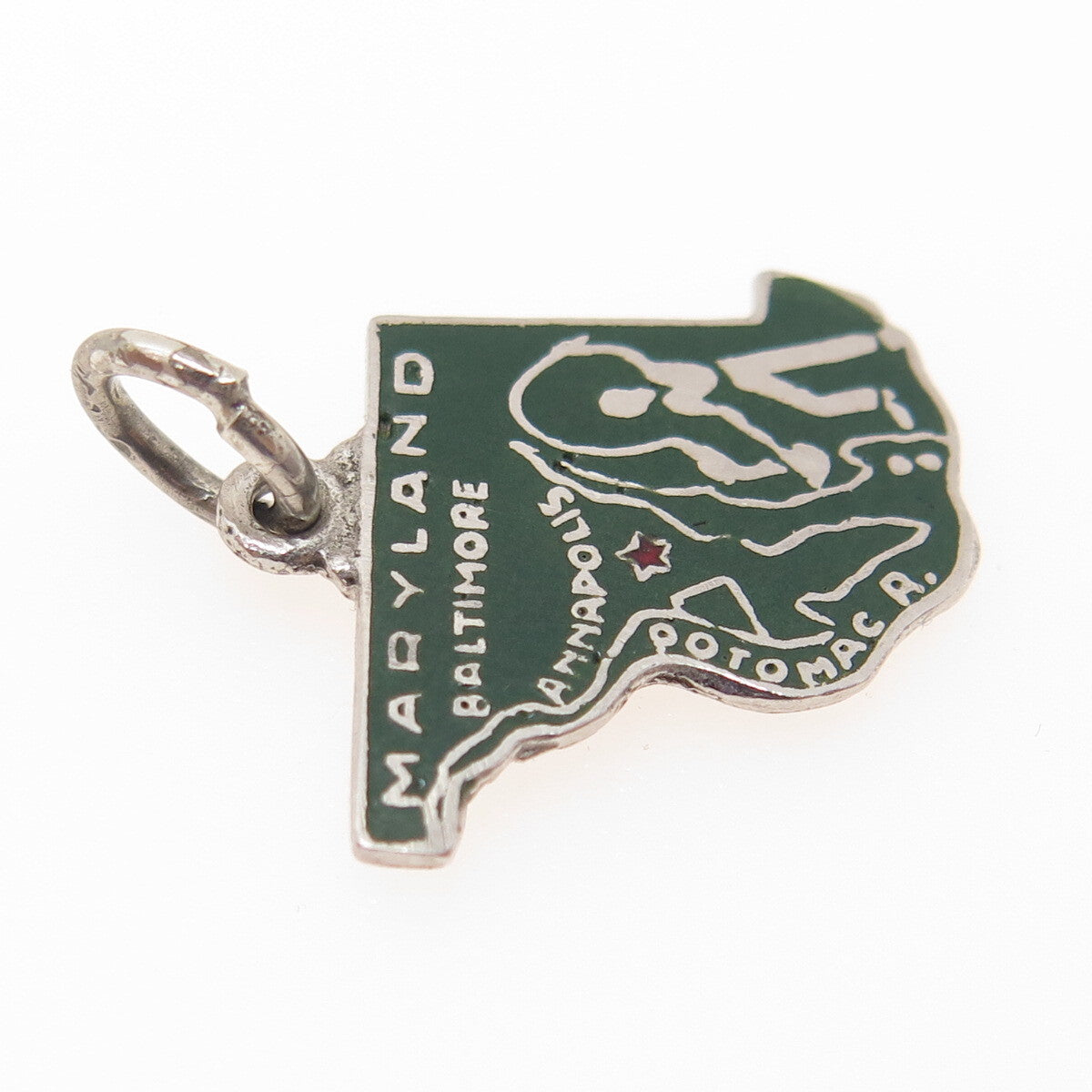 925 Sterling Silver Vintage Enamel Maryland State Map Minimalist Charm Pendant