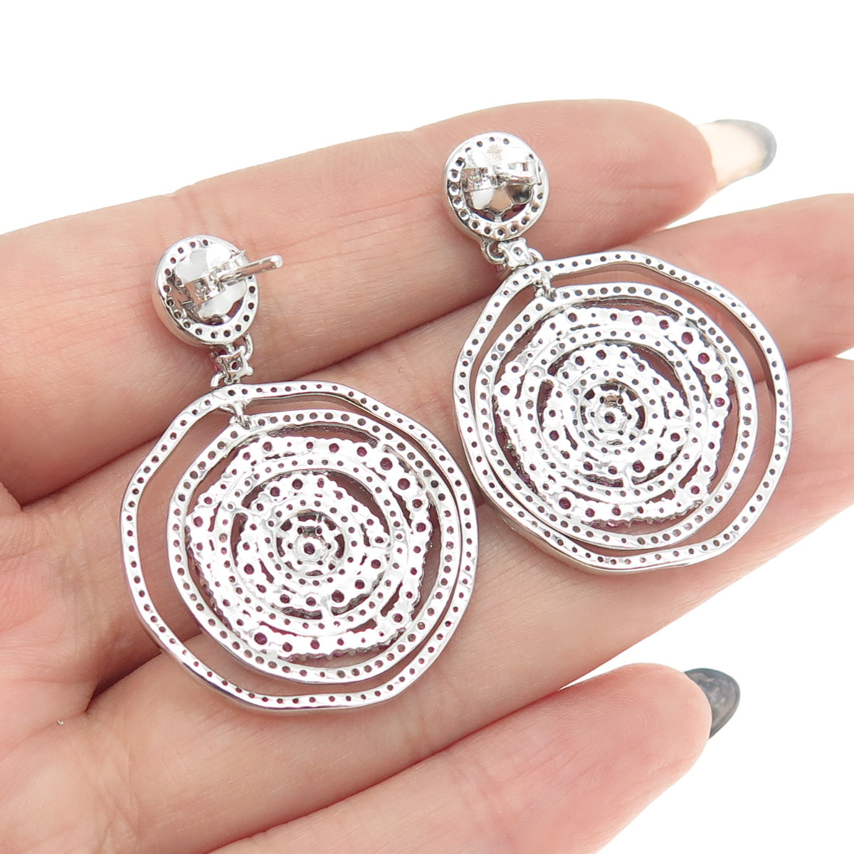 925 Sterling Silver Round-Cut Lab-Created Ruby & C Z Multi-Circle Earrings