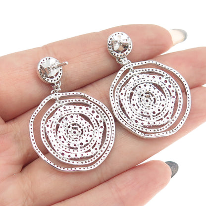 925 Sterling Silver Round-Cut Lab-Created Ruby & C Z Multi-Circle Earrings