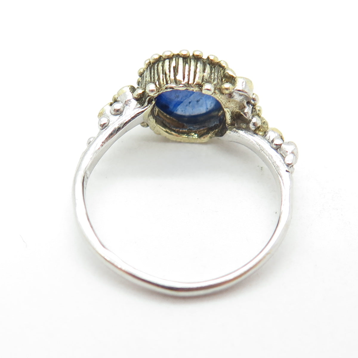 925 Sterling Silver 2-Tone Vintage Real Sapphire Nugget Ring Size 7.5