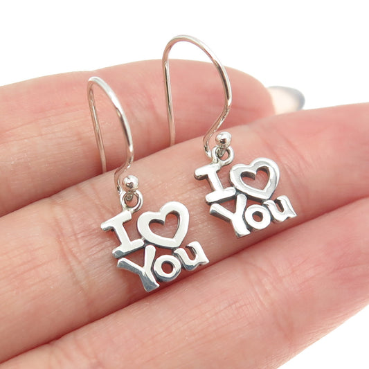 925 Sterling Silver "I Love You" Dangling Earrings