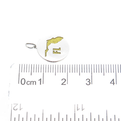 925 Sterling Silver Yellow Enamel Florida State Map Minimalist Charm Pendant