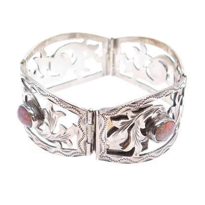 JOY 925 Sterling Silver Vintage Mexico Dragon Breath Opal Floral Bracelet 7.25"