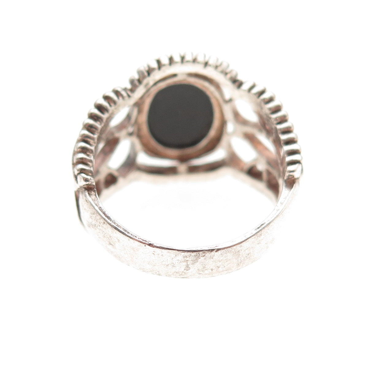 925 Sterling Silver Vintage Real Black Onyx Heart Oxidized Ring Size 6