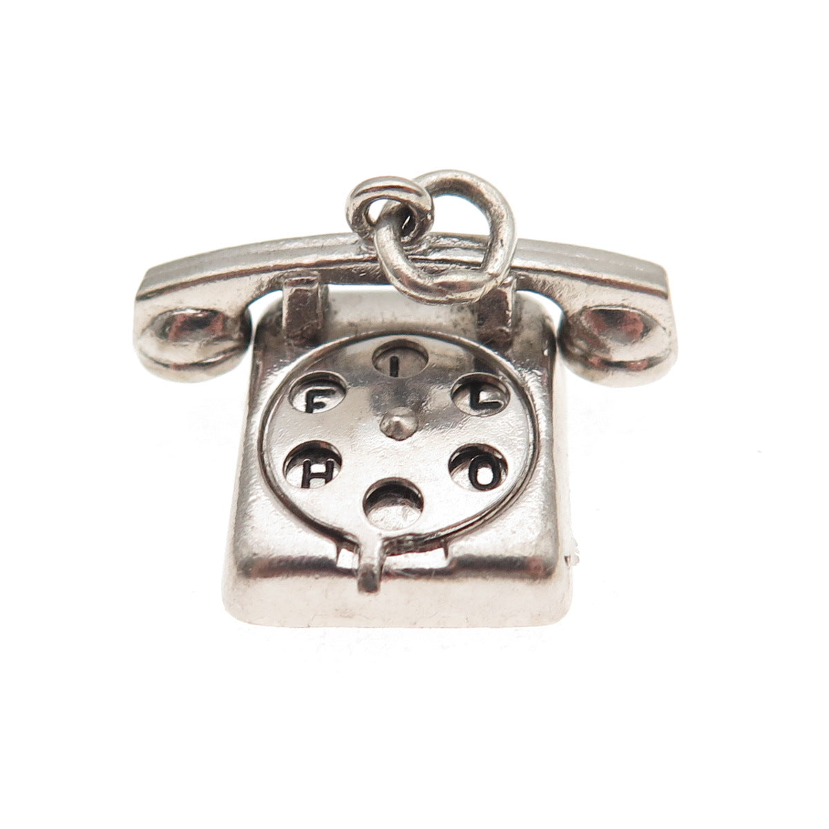 Wells 925 Sterling Silver Vintage Hello Retro Rotary Phone 3D Mini Charm Pendant