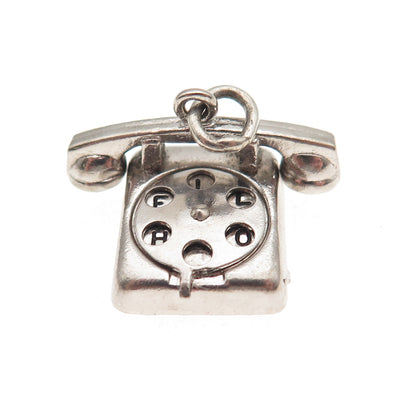 Wells 925 Sterling Silver Vintage Hello Retro Rotary Phone 3D Mini Charm Pendant