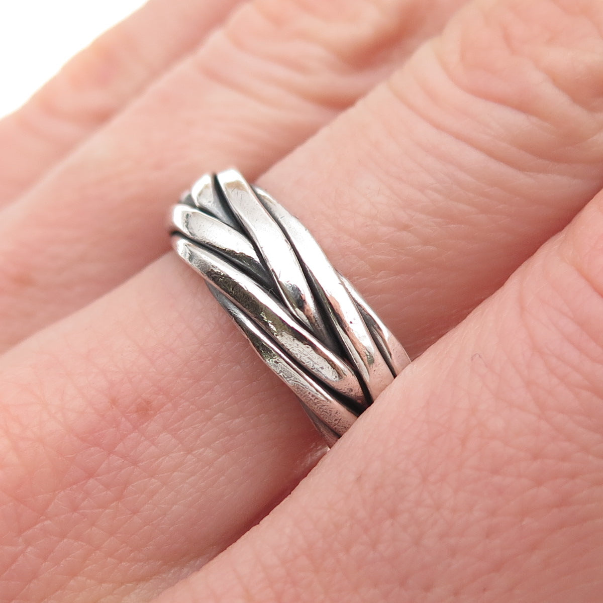 925 Sterling Silver Vintage CII Mexico Braided Oxidized Band Ring Size 7.25