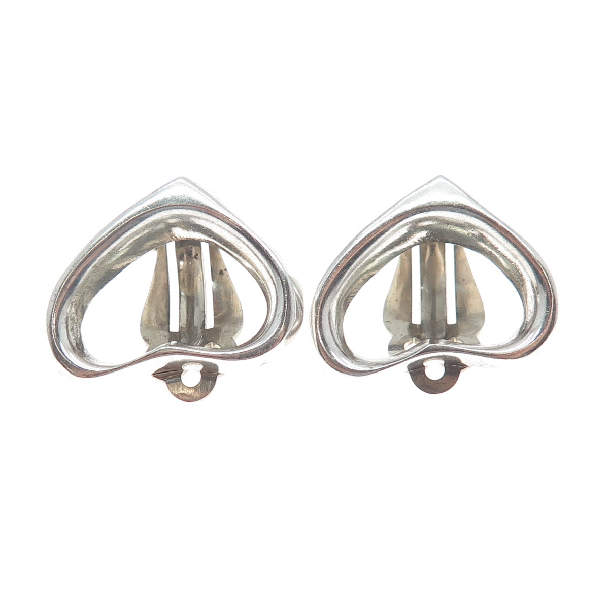 925 Sterling Silver Vintage Mexico Open Heart Clip On Earrings