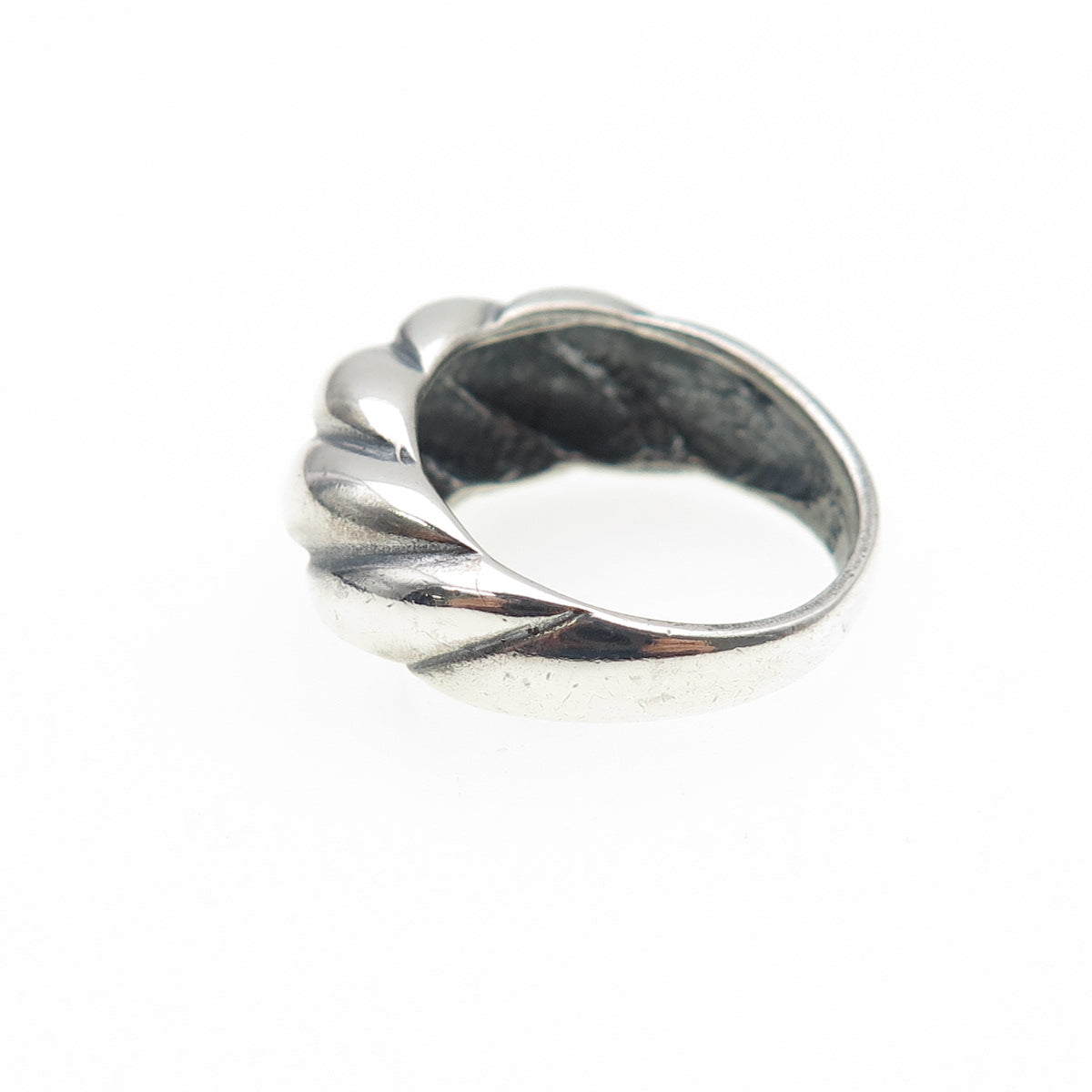 CELLINI 925 Sterling Silver Vintage Modernist Ribbed Oxidized Ring Size 5.25
