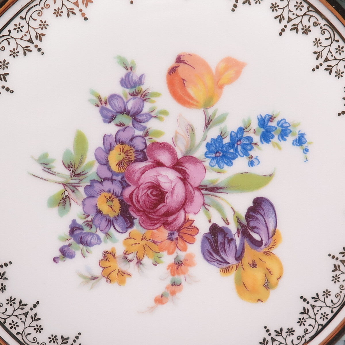 AICH DEKOR Vintage Czechoslovakia Flower Spray & Green Blue Marble Luster Plate