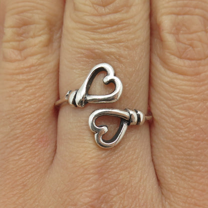 925 Sterling Silver Vintage Heart Adjustable Ring Size 8