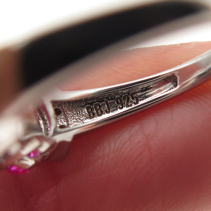 925 Sterling Silver Real White Topaz & Lab-Created Ruby Ring Size 6