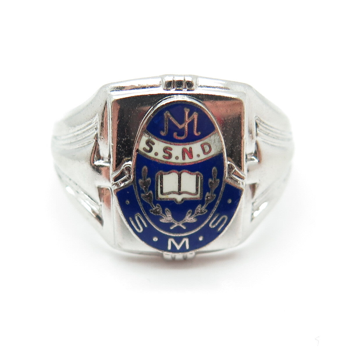 SK & F 925 Sterling Silver Vintage 1975 Enamel MJ Sister School Ring Size 8