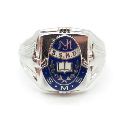 SK & F 925 Sterling Silver Vintage 1975 Enamel MJ Sister School Ring Size 8