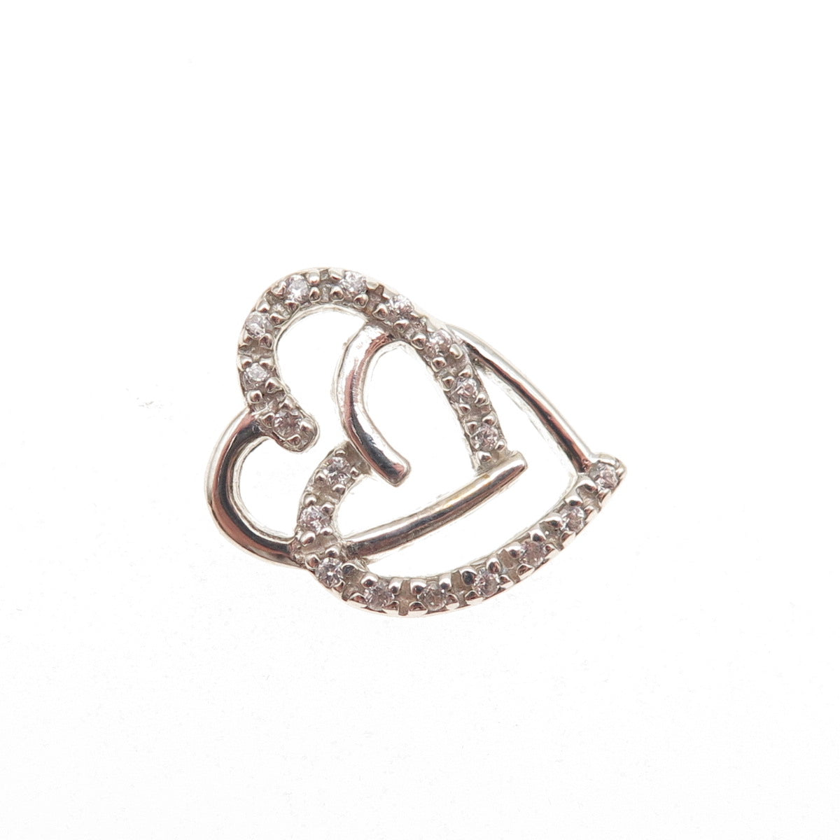 925 Sterling Silver Round-Cut C Z Heart Mini Slide Charm Pendant