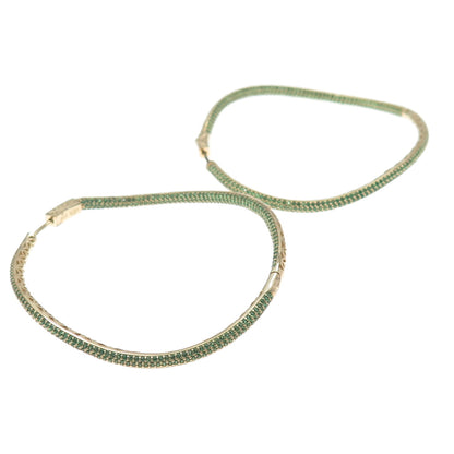 KLEO 925 Sterling Silver Gold Plated Green C Z In & Out Wavy Large Hoop Earrings
