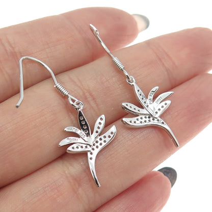 925 Sterling Silver Round-Cut C Z Hawaiian Bird of Paradise Dangling Earrings