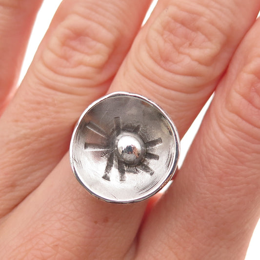 925 Sterling Silver Vintage Modernist Floral Oxidized Ring Size 6.5