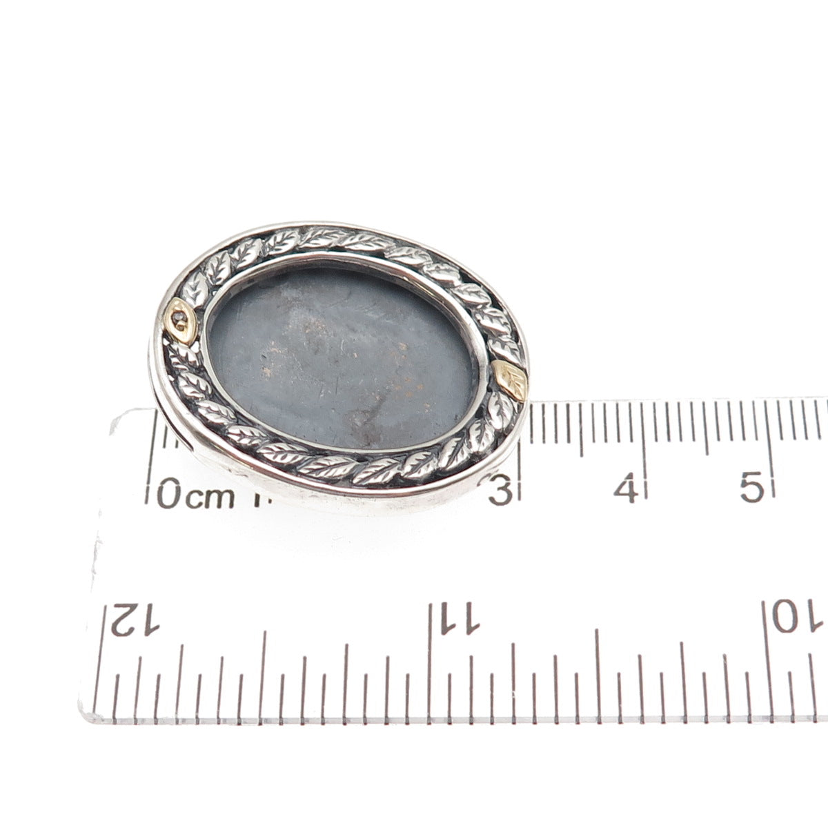 925 Sterling Silver 10K Gold Vintage Real Diamond Picture Frame Brooch / Pendant