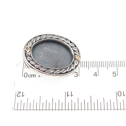 925 Sterling Silver 10K Gold Vintage Real Diamond Picture Frame Brooch / Pendant