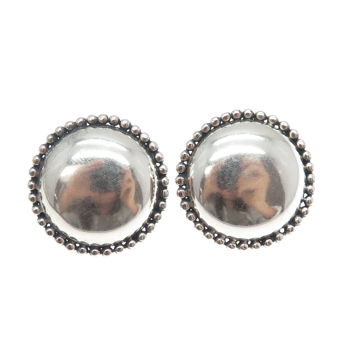 925 Sterling Silver Vintage Modernist Beaded Sun Oxidized Earrings