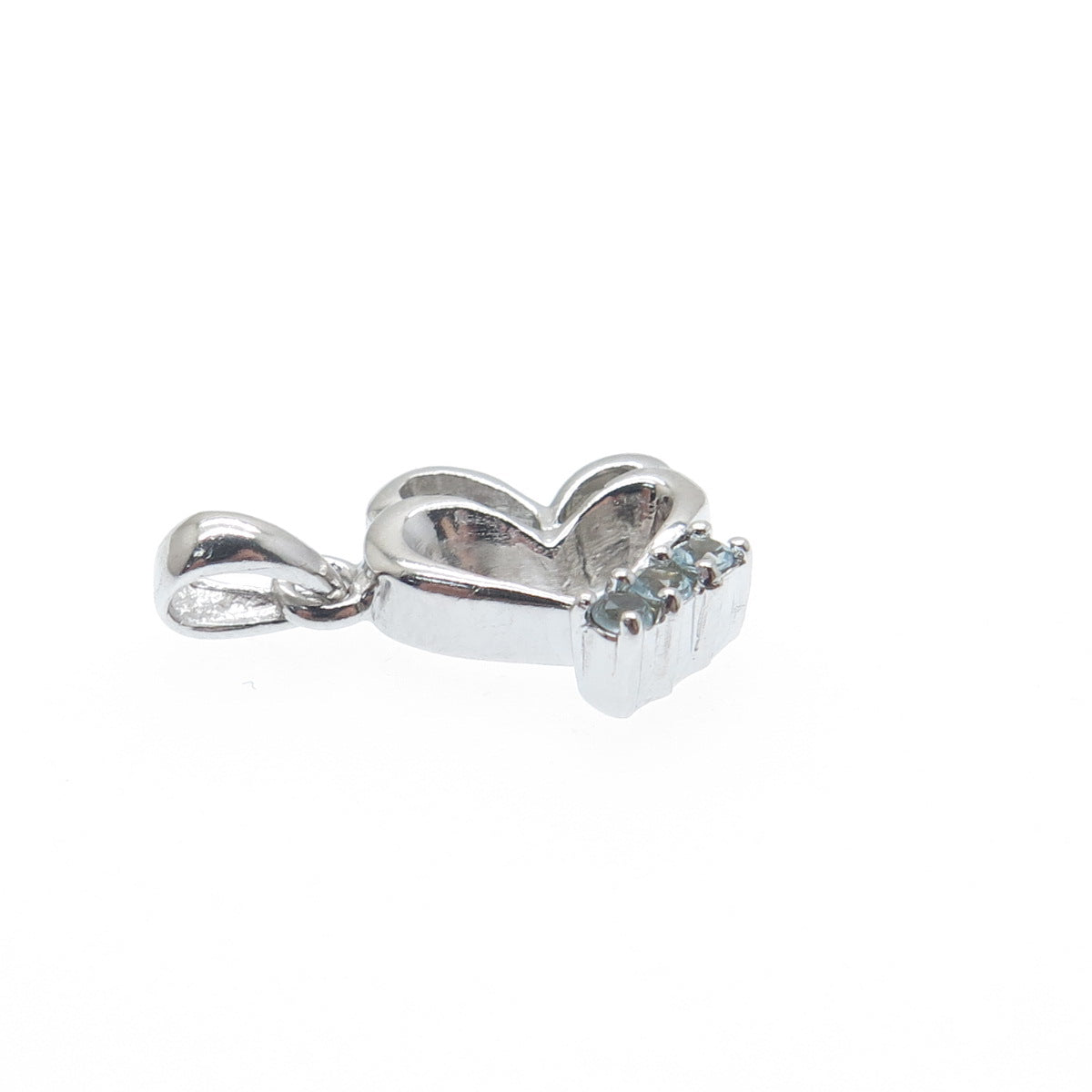 925 Sterling Silver Vintage Real Blue Topaz Double Heart Minimalist Pendant