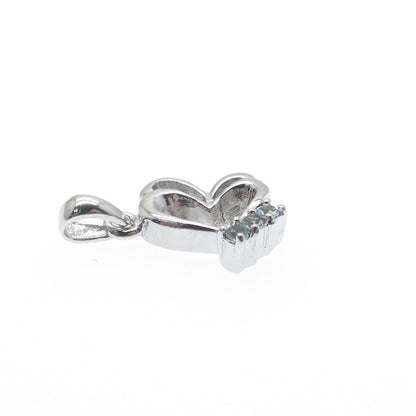 925 Sterling Silver Vintage Real Blue Topaz Double Heart Minimalist Pendant