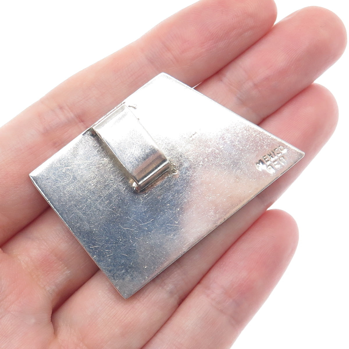 950 Silver Vintage Mexico Real Lapis Lazuli Modernist Geometric Pendant