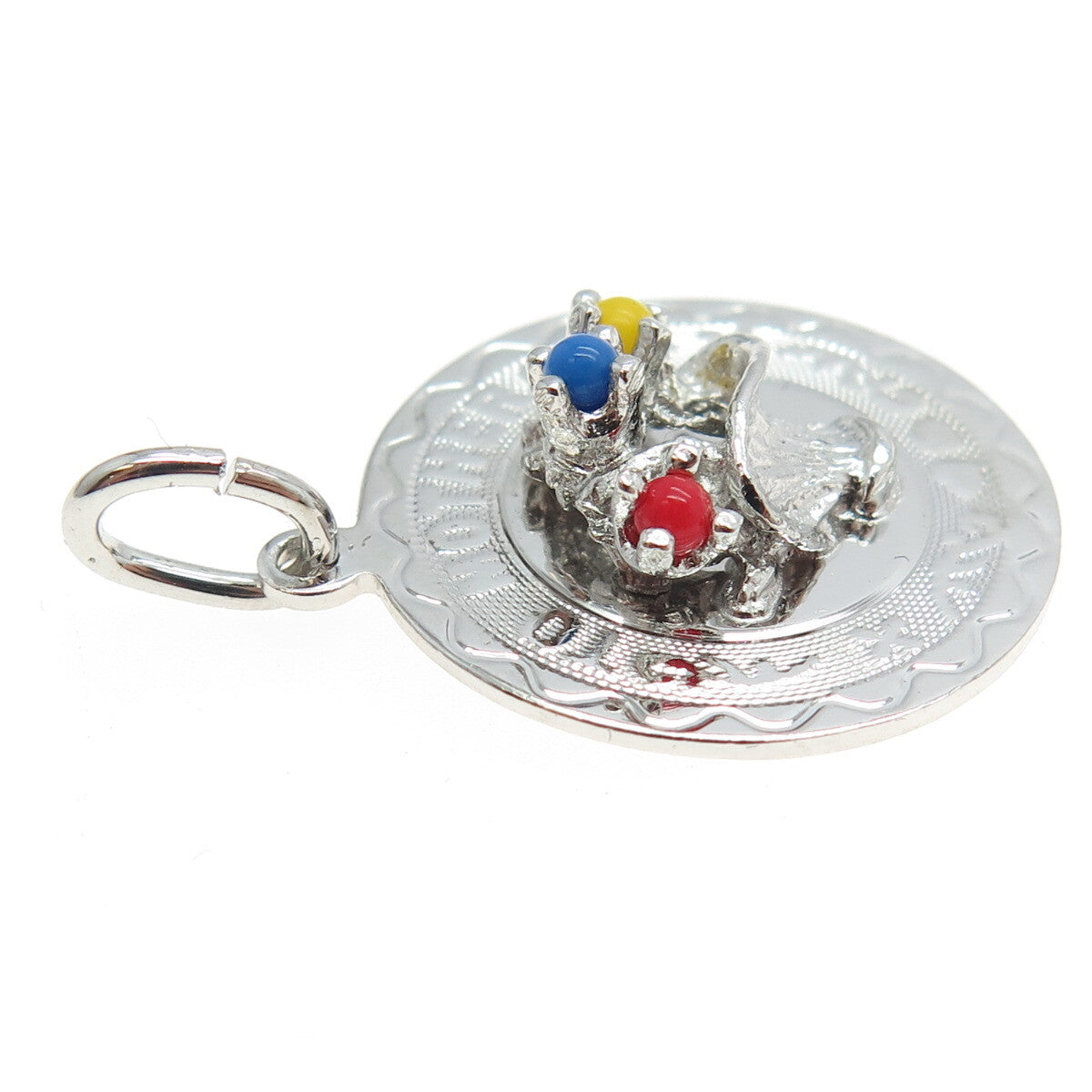 FORSTNER 925 Sterling Silver Vintage Glass "To Mother" Floral Basket Pendant