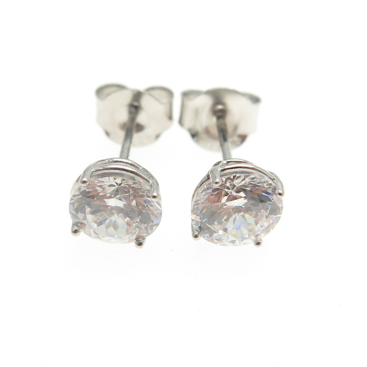 925 Sterling Silver Round-Cut Shaped C Z Stud Earrings