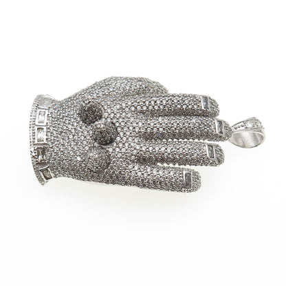 925 Sterling Silver Round-Cut C Z Glove Large Pendant