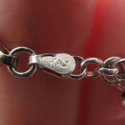 925 Sterling Silver Vintage Italy Crystal Dolphin Charm Rolo Link Bracelet 7"