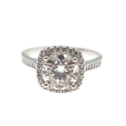 925 Sterling Real Center-Stone Moissanite & C Z Engagement Ring Size 9.75