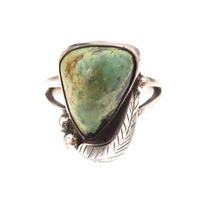 Old Pawn 925 Sterling Silver Vintage Royston Turquoise Feather Ring Size 12.5