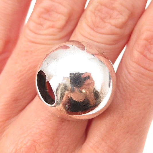 925 Sterling Silver Vintage Modernist Dome Oxidized Ring Size 8
