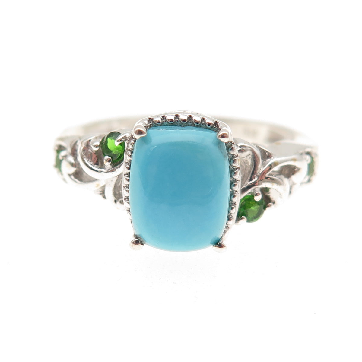 Chuck Clemency 925 Sterling Silver Real Turquoise & Peridot Ring Size 8.25