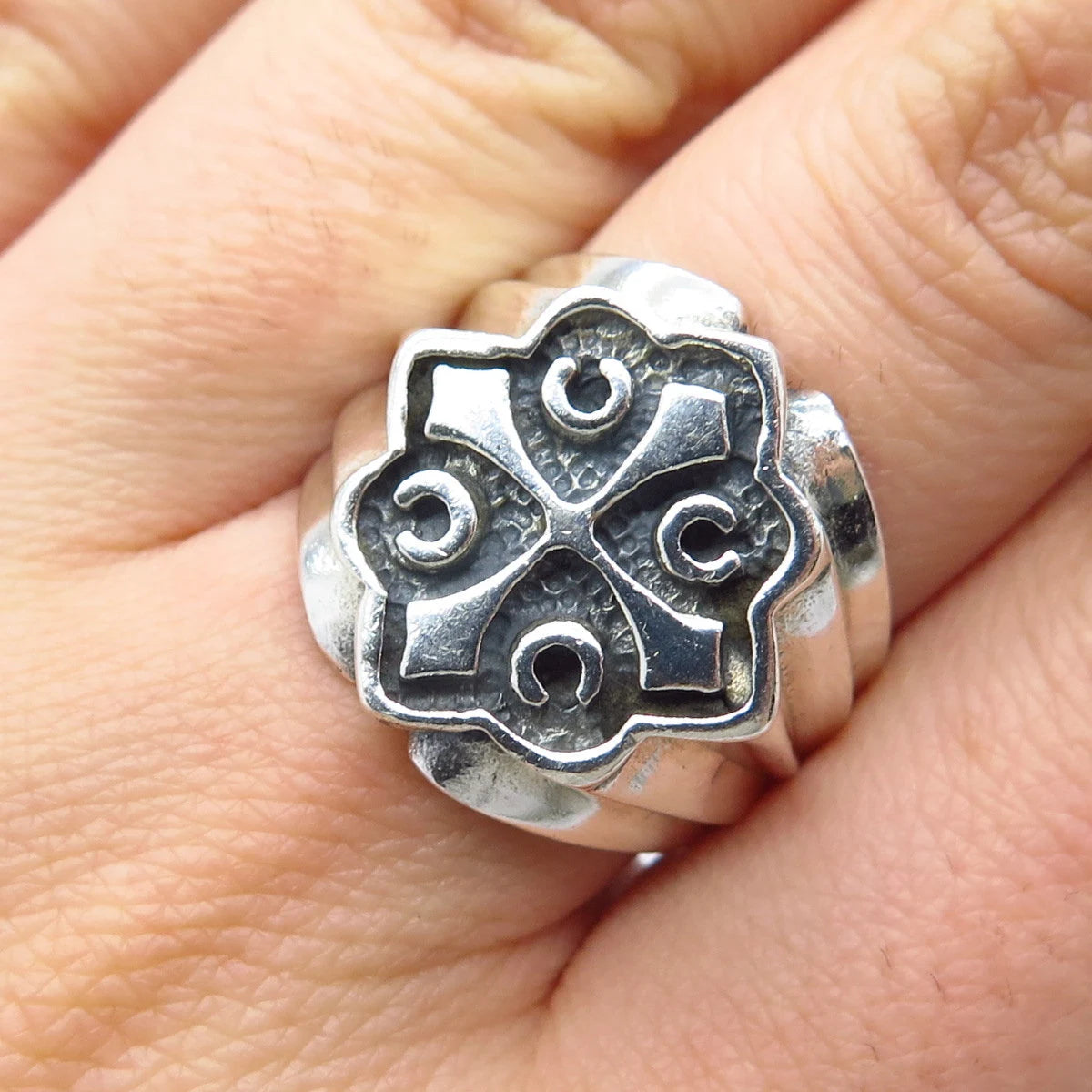 925 Sterling Silver Vintage Modernist Cross Ring Size 7.5