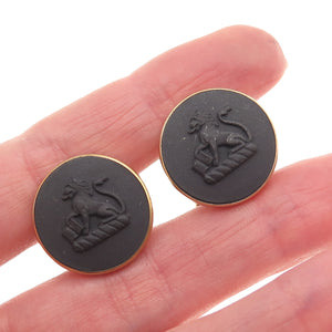 Wedgwood 925 Sterling Gold Plated Vintage Black Jasperware Lion Cufflinks G10