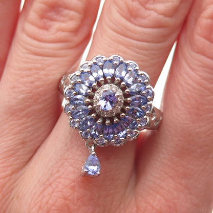 Chuck Clemency 925 Sterling Silver Real Tanzanite & White Topaz Ring Size 8.25