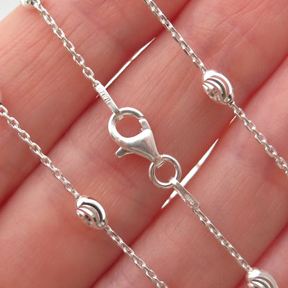 925 Sterling Silver Italy Diamond-Cut Beads Station Cable Chain Necklace 24"