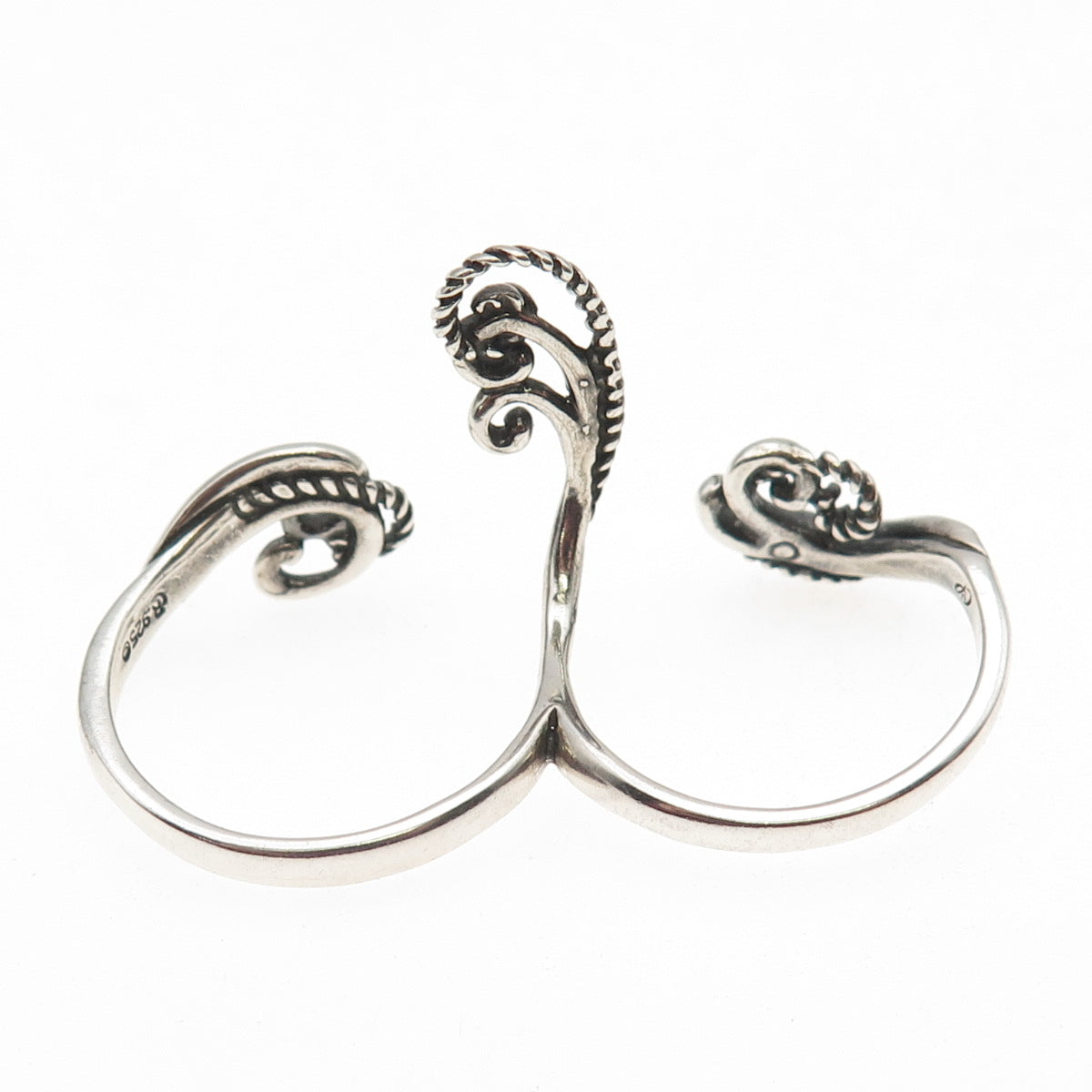 Carolyn Pollack Sterling Silver Vintage Adjustable 2-Finger Ring Size 10.5 / 11