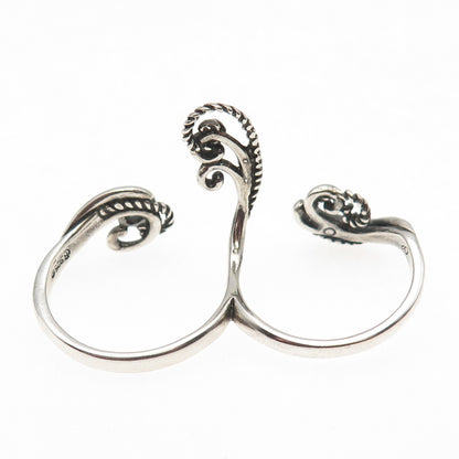 Carolyn Pollack Sterling Silver Vintage Adjustable 2-Finger Ring Size 10.5 / 11