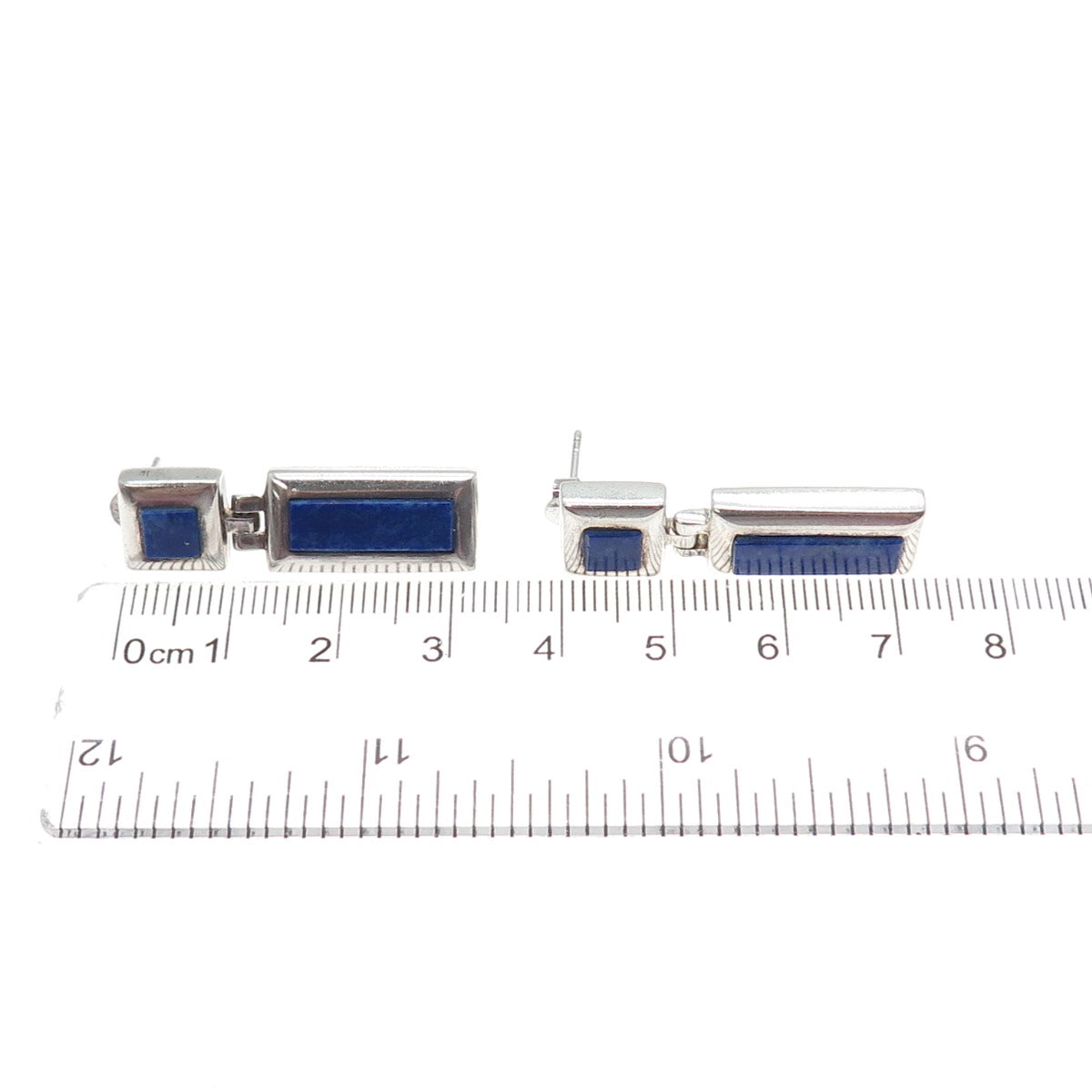 STEVEN ANTON REHAGE Sterling Vintage Real Lapis Lazuli Modernist Drop Earrings