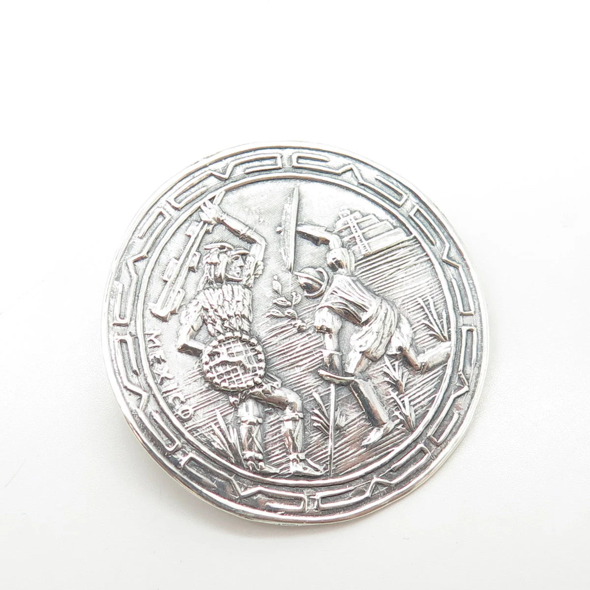 925 Sterling Silver Vintage Mexico Taxco Fight Storyteller Pin Brooch