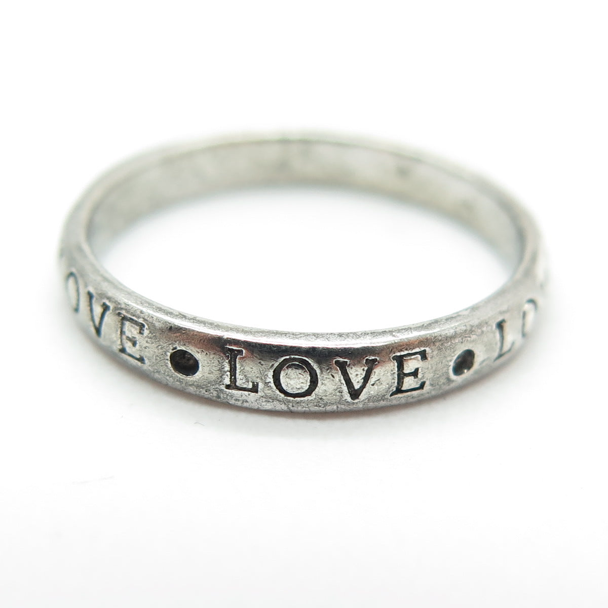 925 Sterling Silver Vintage "Love" All Around Oxidized Band Ring Size 7