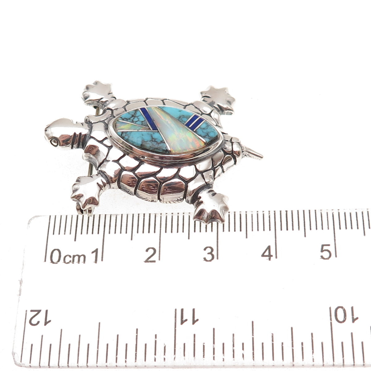 Old Pawn Sterling Silver Vintage Turquoise Lapis Opal Turtle Pin Brooch Pendant